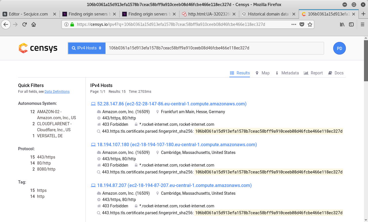 Finding IPv4 Hosts by SSL certificates on Censys